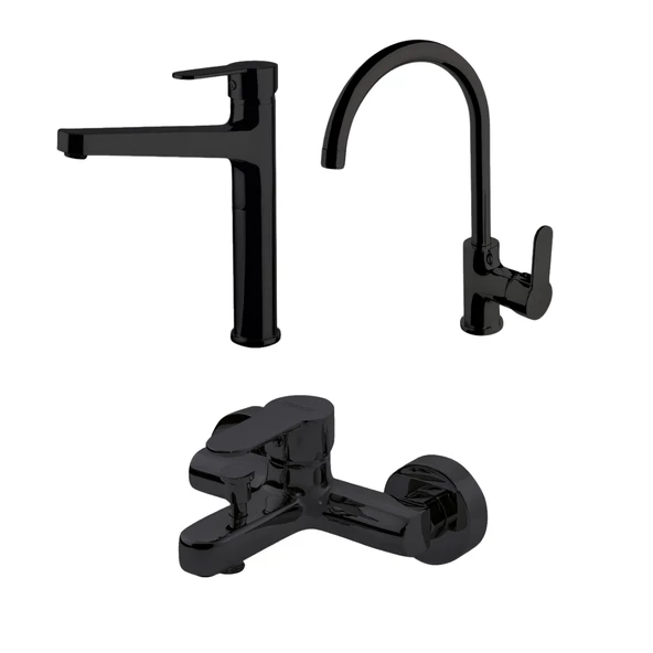 Newarc Domino Siyah Banyo,Evye,Çanak Batarya Set