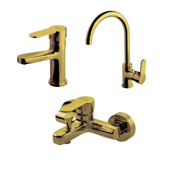 Newarc Domino Altın Evye,Lavabo,Banyo Bataryası Set