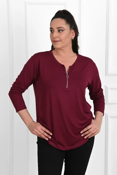 Kadın Yarım Fermuar Detaylı Büyük Beden Bluz 1387-23 - 12