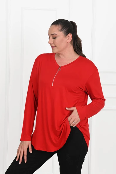 Kadın Yarım Fermuar Detaylı Büyük Beden Bluz 1387-23 - 10