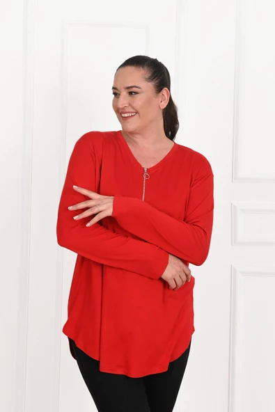 Kadın Yarım Fermuar Detaylı Büyük Beden Bluz 1387-23 - 9