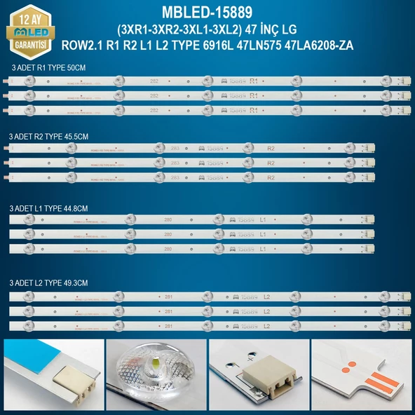 MBLED (3XR1-3XR2-3XL1-3XL2) 47 İnç Lg Row2.1 R1 R2 L1 L2 Type 6916L 47Ln575 47La6208-Za