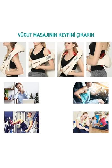 Ovmalı ve Isıtmalı Boyun Masaj Aleti Boyun Sırt Bel Masaj Aleti Araba Ofis Ev Masaj Aleti - 6