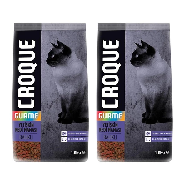 Croque Gurme Balikli Renkli Taneli Yetiskin Kedi Mamasi 1,5kg*2 Adet