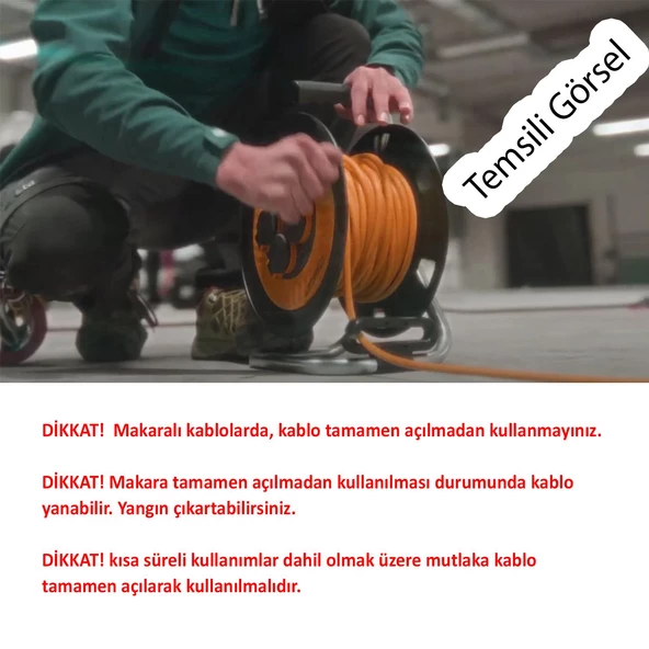 Plastik Mini Kutulu Makaralı Seyyar 3x1.0 mm CCA Monofaze Uzatma Kablosu 4 Priz TTR Kablo 5 Metre - 4