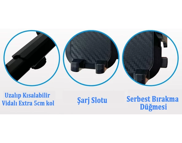 Vantuzlu Kademeli ve Uzayan Araç İçi Telefon Tutucu 360 Derece Ayarlanabilir Kızaklı Ön Cam, Gösterge Paneli ve Ofis Masası 5-7 inç - 6