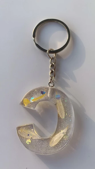 C Harfi Şeffaf Epoksi Simli Kurutulmuş Papatya Yapraklı Gümüş Aksesuarlı Anahtarlık El Yapımı - Resim 7