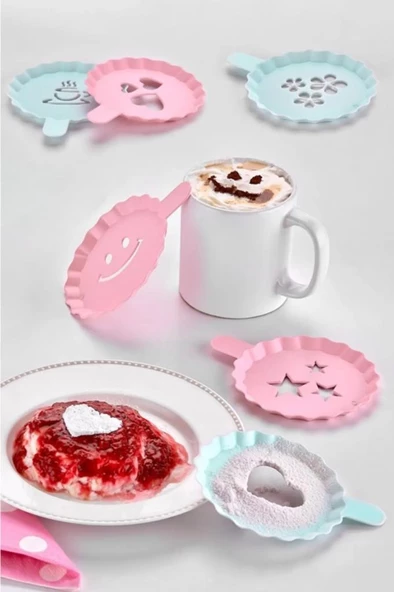3lü Plastik Tatlı Kahve Pasta Süsleme Tabağı Kalıbı Şablonu Pembe - 2