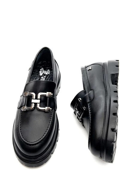 Venüs 2412906K Kadın Hakiki Deri Tokalı Kalın Taban Loafer Ayakkabı - 4