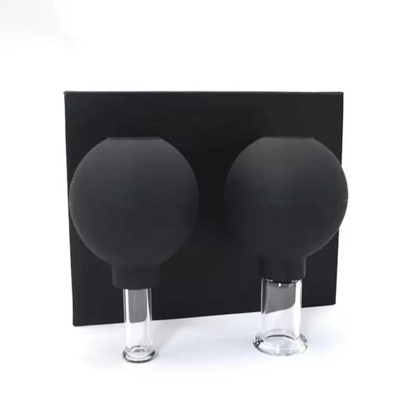 Silikon Vakumlu Cam Yüz Masaj Kupası 2'li Set Siyah Renk - Resim 3