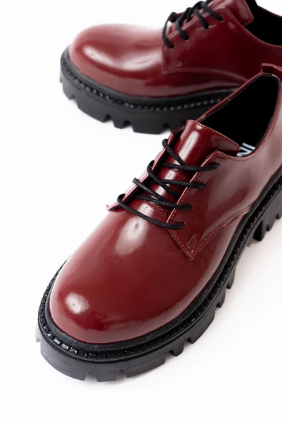 868-754 Bordo Rugan Bağcıklı Günlük Yüksek Tabanlı Loafer Ayakkabı - 3
