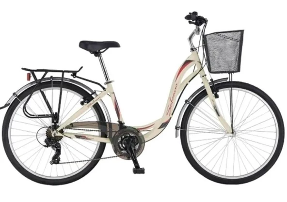 Salcano Bodrum Lady 28" Jant 21 Vites Çamurluklu Sepetli Şehir Bisikleti Krem Kırmızı