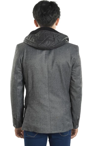 CEKMON Erkek İçi Kapitoneli Kapüşonlu Dışı Blazer Dokuma Yünlü Rahat Spor Ceket - 7