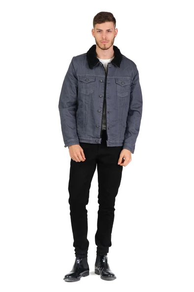 CEKMON Erkek Slim Fit İçi Yünlü Düğmeli Kısa Kot Mont - 11