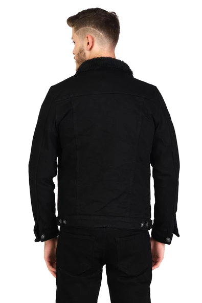 CEKMON Erkek Slim Fit İçi Yünlü Düğmeli Kısa Kot Mont - 5