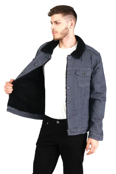CEKMON Erkek Slim Fit İçi Yünlü Düğmeli Kısa Kot Mont - 10