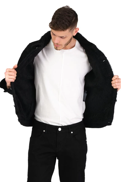 CEKMON Erkek Slim Fit İçi Yünlü Düğmeli Kısa Kot Mont - 6