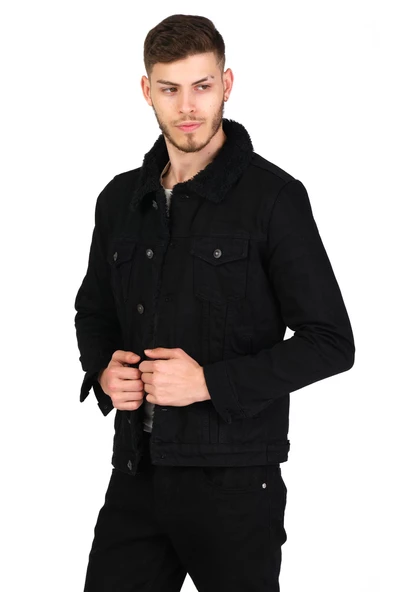CEKMON Erkek Slim Fit İçi Yünlü Düğmeli Kısa Kot Mont - 2