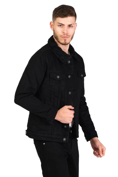 CEKMON Erkek Slim Fit İçi Yünlü Düğmeli Kısa Kot Mont - 4