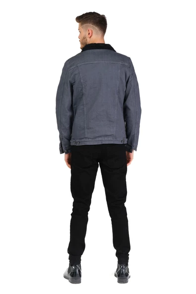CEKMON Erkek Slim Fit İçi Yünlü Düğmeli Kısa Kot Mont - 9