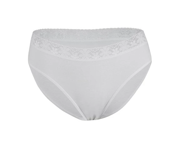 12 Adet Yıldız Bayan Likralı Dantelli Bikini Külot Beyaz 3526