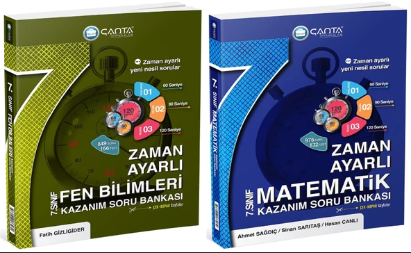 Çanta 2025 7. Sınıf Matematik + Fen Bilimleri Zaman Ayarlı Kazanım Soru Bankası Seti 2 Kitap