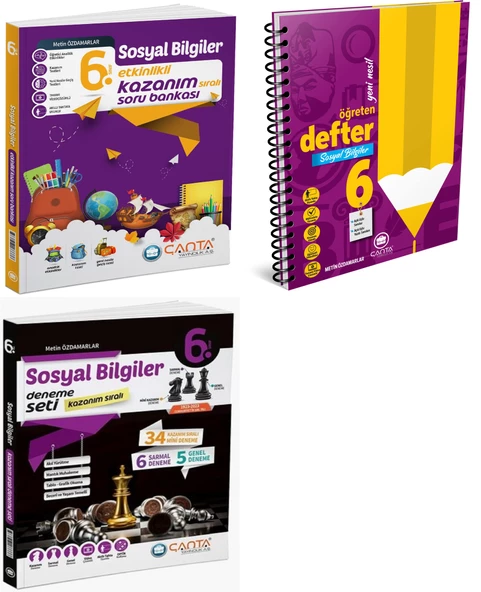 Çanta 2025 6. Sınıf Sosyal Bilgiler Etkinlikli Soru + Öğreten Defter + Kazanım Deneme Seti 3 Kitap