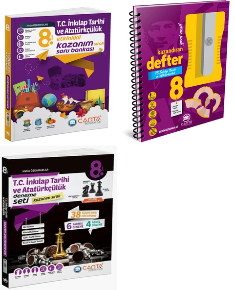 Çanta 2025 8. Sınıf Lgs İnkılap Bilgiler Etkinlikli Soru + Kazandıran Defter + Kazanım Deneme Seti 3 Kitap