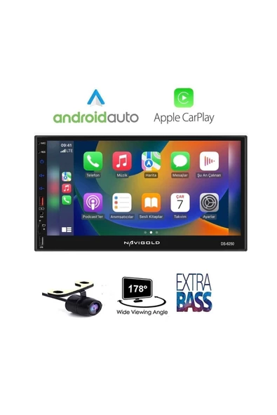 Navigold Ds-6250 Uyumlu Car Play Özellikli Teyp Multimedya Ful Hd 7'' Inch Bluetooth- Çift Usb 4x55w +kamera