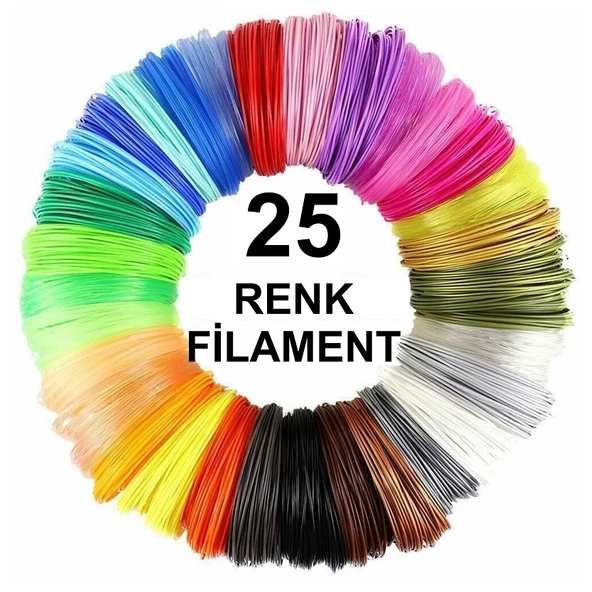 3D Kalem Yazıcı için 25 renk 250 metre (25x10 metre) PLA Filament