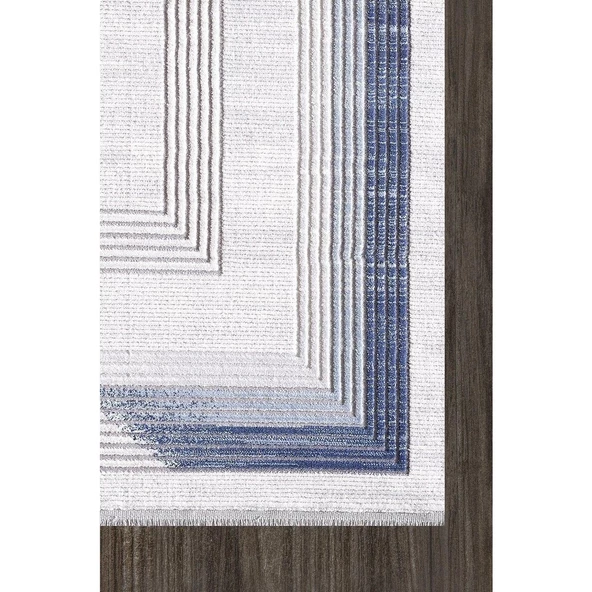 ARTEMİS HALI 06404A 160X230 ÖLÇÜ MAVİ KREM ÇİZGİLİ ÇERÇEVELİ HALI - 2