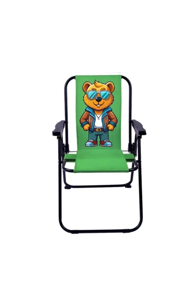 EXENT Gözlüklü Maskot Ayı LÜX Çocuk Piknik Sandalyesi-Mini Kamp Sandalyesi-YEŞİL