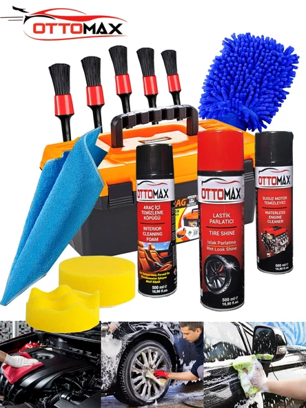 OTTOMAX Lüx 13 Parça Çantalı Oto Bakım Seti Araç Temizleme Motor Temizleme Lastik Parlatma Seti