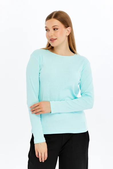 KADIN UZUN KOLLU BİSİKLET YAKA TİŞÖRT   XS SARI - Resim 12