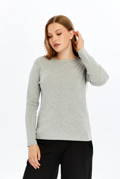 KADIN UZUN KOLLU BİSİKLET YAKA TİŞÖRT   M MÜRDÜM - Resim 2