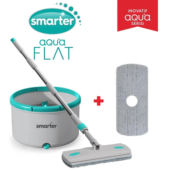 SMARTER Aqua Flat + Yedek Temiz Ve Kirli Suyu Ayırma Özelliği Otomatik Temizlik Seti Tablet Mop Paspas