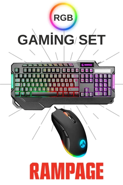 Rampage Kb-r46 Carisma Rainbow Aydınlatmalı Usb Gaming Combo Q Gaming Klavye Lumos Makrolu 6400 Dpi