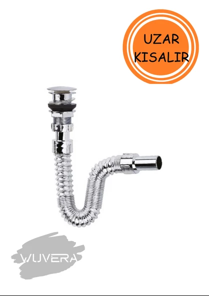 WUVERA Krom Basmalı Sifon - Körüklü Sifon - Lavabo Mutfak Sifonu - Bas Stoplu - 2