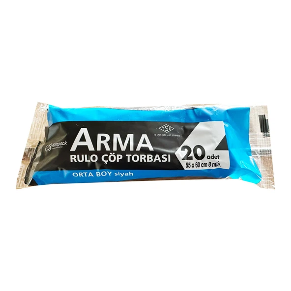 Arma Siyah Orta Boy 55 x 60 Cm. - 30 Litre Çöp Torbası Poşeti - 20 Adetlik 1 Rulo