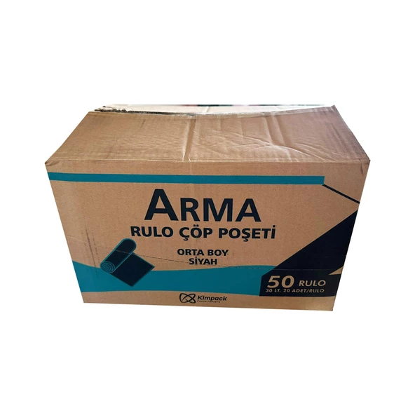Arma Siyah Orta Boy 55x60 Cm. 30 Litre Çöp Torbası Poşeti - 20 Adetlik 50 Rulo / 1000 Adet / Koli