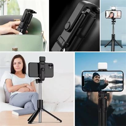 Selfie Çubuğu Kumandalı LED Işıklı Ayaklı Uzayabilen Taşınabilir Masa Üstü Tripod - 10