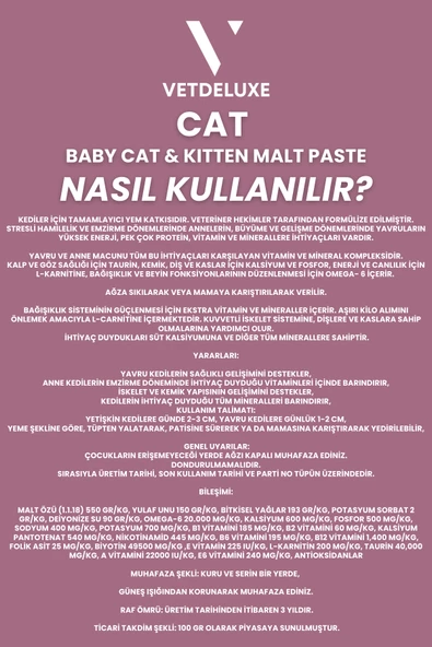 VETDELUXE Babycat Kitten Malte Paste Tüy Yumağı Önleyici Yavru Hamile Ve Emziren Kedi Malt Macunu 100 gr - 5
