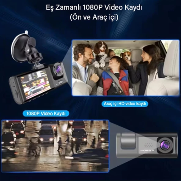 Hakopro Black Box 1080P Ön-Arka 3 Kameralı 2.0”HD Ekran ve G Sensörlü Akıllı Araç Kamerası - 6
