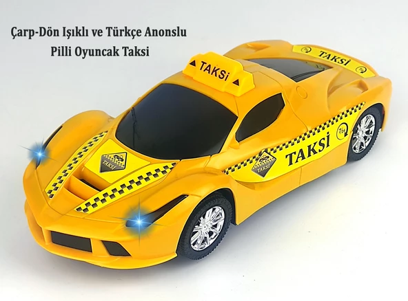 Pilli Türkçe Sesli Işıklı Çarp-Dön Taksi Türkçe Anonslu Oyuncak Sport Araba (DMN2024T)