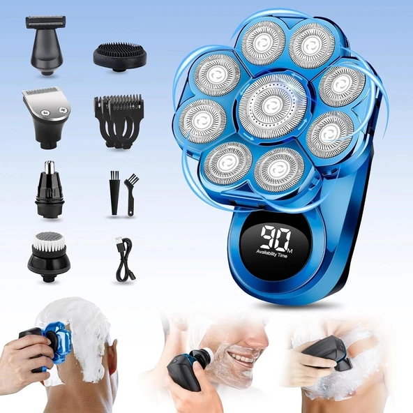 Handsomeface 9D Elektrikli Baş Tıraş Makinesi Geliştirilmiş - Mavi