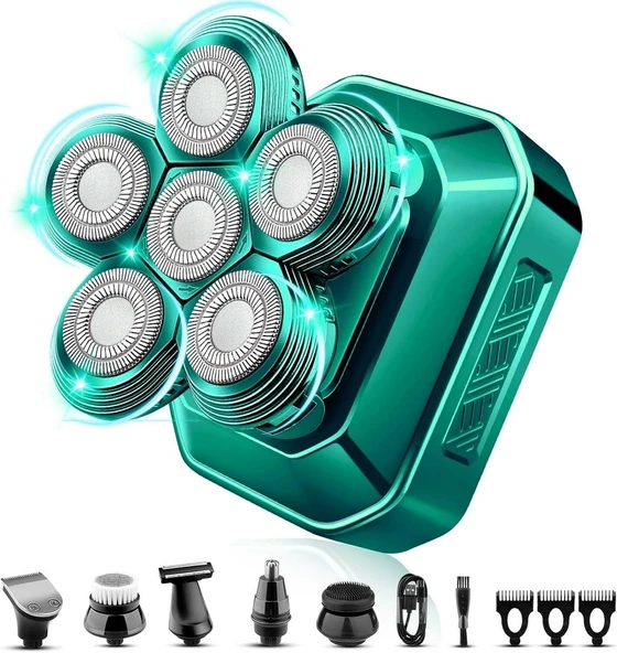 Handsomeface 6D Saç Tıraş Makinesi, 6'sı 1 Arada Bakım Seti - Yeşil