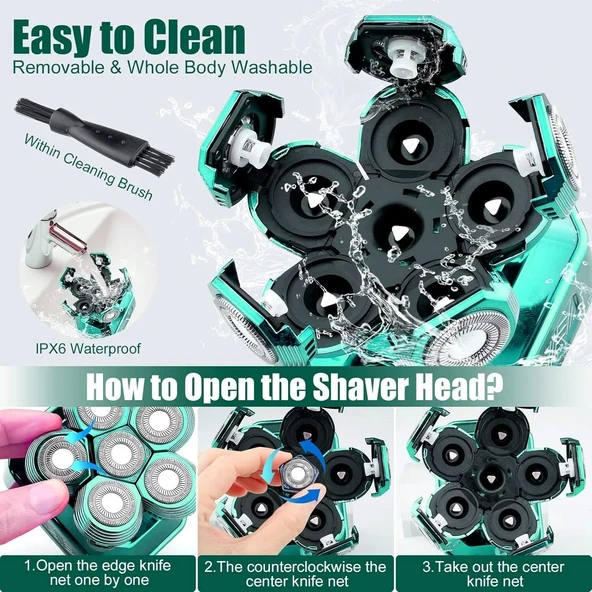 Handsomeface 6D Saç Tıraş Makinesi, 6'sı 1 Arada Bakım Seti - Yeşil - 3