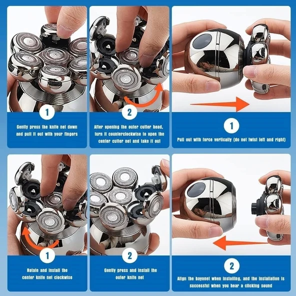 Wjiang 7D Kel Erkekler İçin - 6'sı 1 Arada Elektrikli Baş Tıraş Makinesi - Resim 4