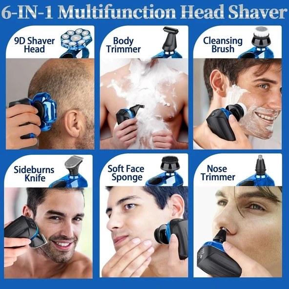Handsomeface 9D Elektrikli Baş Tıraş Makinesi Geliştirilmiş - Mavi - 2
