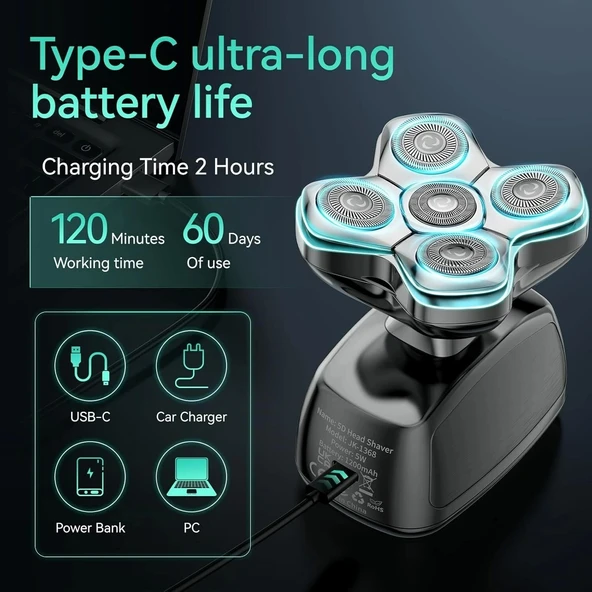 Kensen 5D Manyetik Baş Tıraş Makinesi - LED Ekranlı - Islak ve Kuru - 4